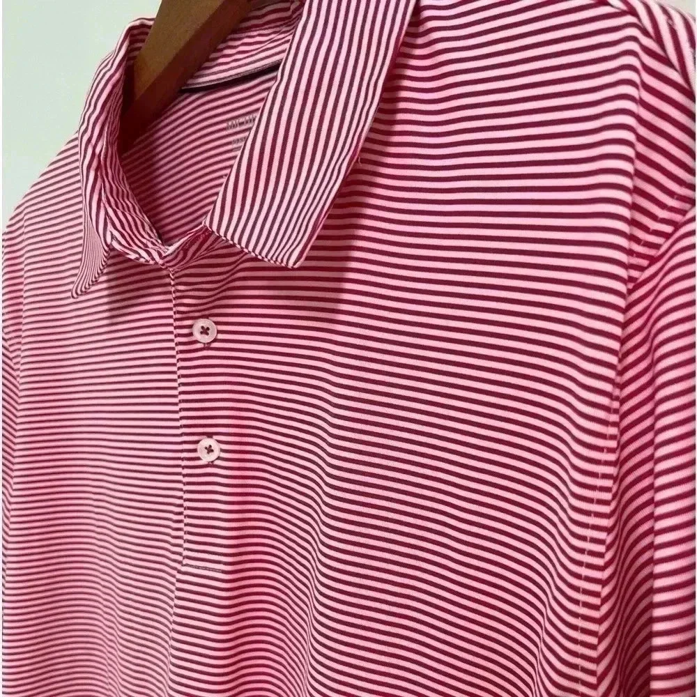 Michel Rouen Red & White Stripe Short Sleeve Men’s Golf Polo - Picture 3 of 7